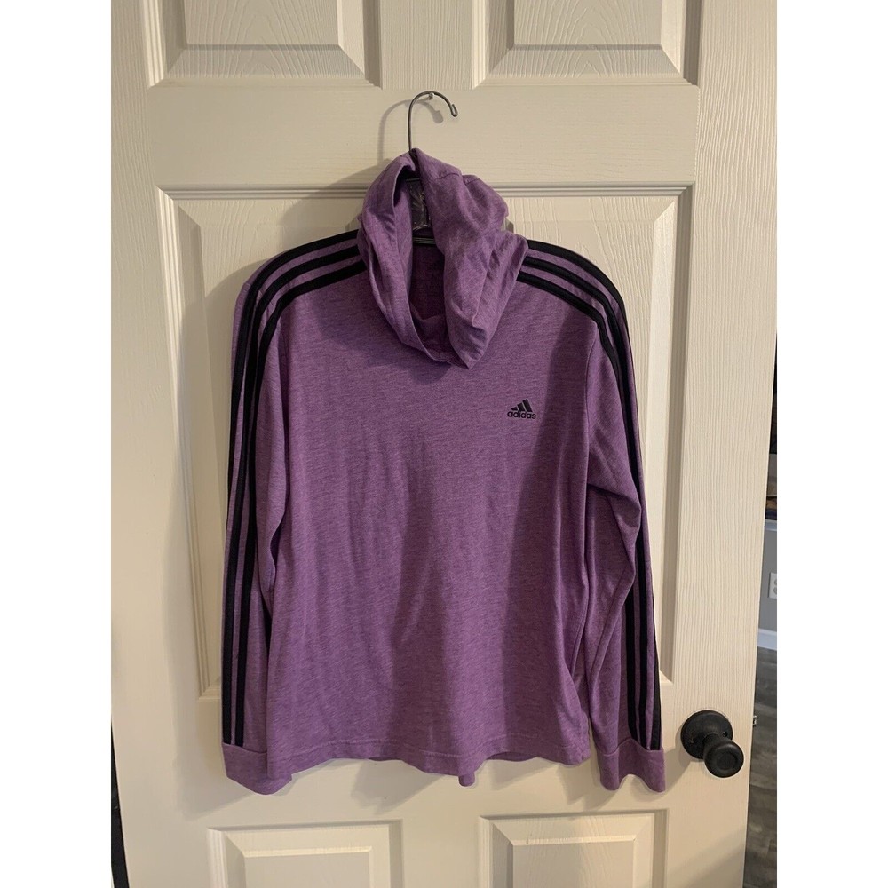 Adidas Womens Shirt Climalite Hooded 3 Stripes Long Sleeve Purple Size Medium - Picture 4 of 11